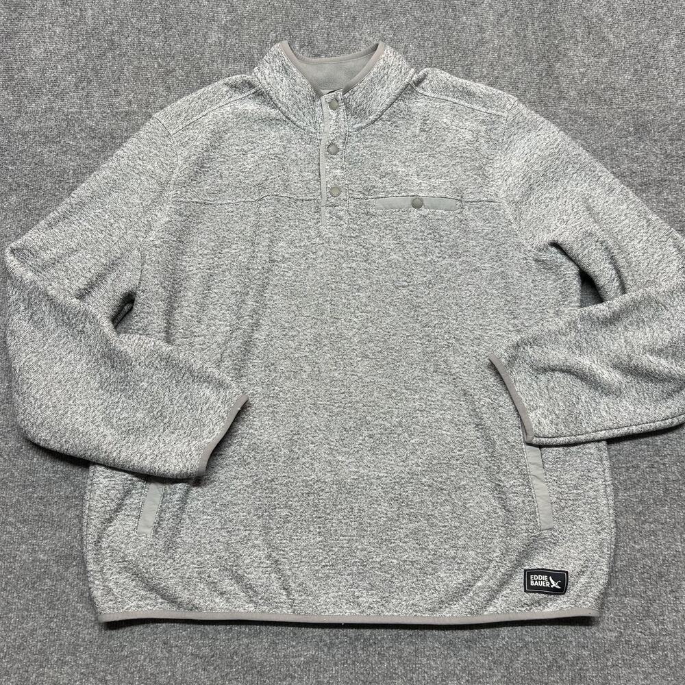 Eddie Bauer Sweatshirt Mens 2XL Gray Pullover Snap Fleece Mock Neck Pockets Logo